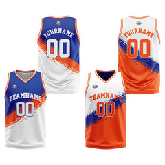 Benutzerdefinierte Reversible Basketball Jersey Personalisierte Print Name Nummer Logo Royal-Orange-Weiß