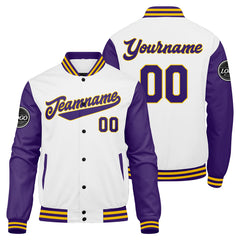 Benutzerdefinierte Verlauf Varsity-Jacke. Letterman-Jacke Lila Weiß Gelb