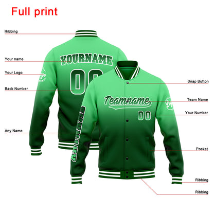 Benutzerdefinierte Verlauf Varsity-Jacke. Letterman-Jacke Grün