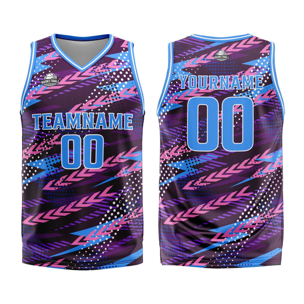 Benutzerdefinierter  Rosa Blau Basketball Jersey Uniform Anzug gedruckt Ihr Logo Name Nummer
