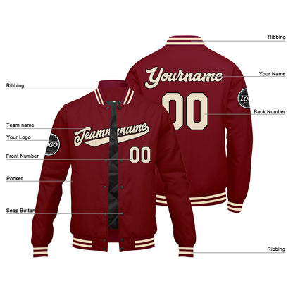 Benutzerdefinierte Verlauf Varsity-Jacke. Letterman-Jacke Karminrot Creme
