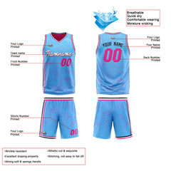 Benutzerdefinierte Reversible Basketball Jersey Personalisierte Print Name Nummer Logo Hellblau-rosa