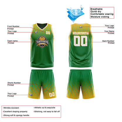 Benutzerdefinierte Grün Gelb Weiß Reversible Basketball Jersey Personalisierte Print Name Nummer Logo