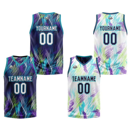 Benutzerdefinierte Lila Lichtblau Reversible Basketball Jersey Personalisierte Print Name Nummer Logo