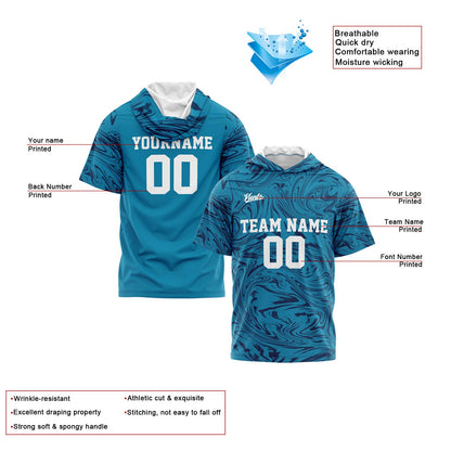 Benutzerdefinierte Aqua Marine Kurzarm-Kapuzenpullover für Männer Frauen Hemden mit Kapuzen gedruckt Name Logo