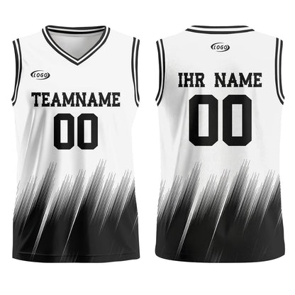 Benutzerdefinierter Weiß Schwarz Basketball Jersey Uniform Anzug gedruckt Ihr Logo Name Nummer