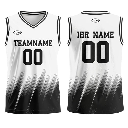 Benutzerdefinierter Weiß Schwarz Basketball Jersey Uniform Anzug gedruckt Ihr Logo Name Nummer