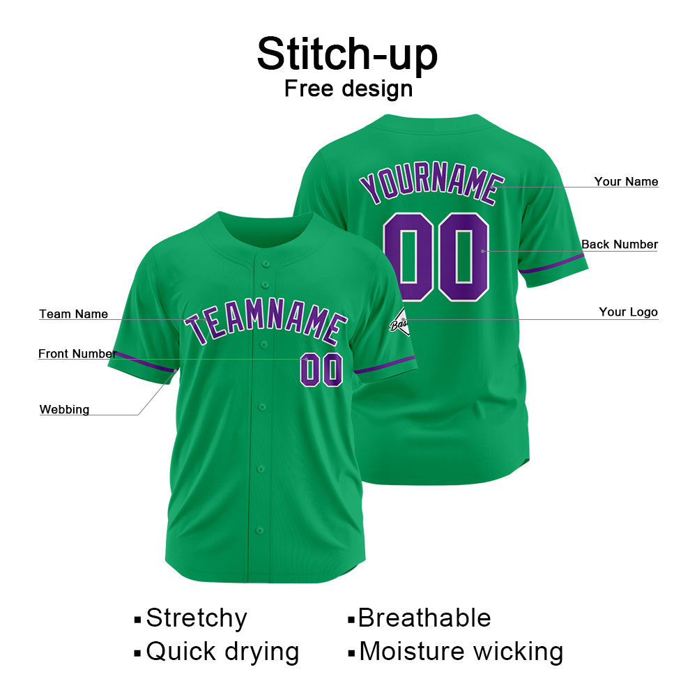 Benutzerdefinierte Authentisch Baseball-Trikot Grün- Lila