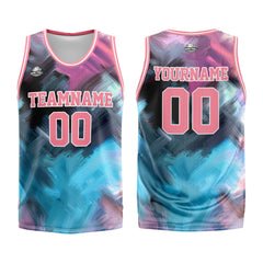 Benutzerdefinierter Basketball Jersey Uniform Anzug gedruckt Ihr Logo Name Nummer Rosa und Hellblau