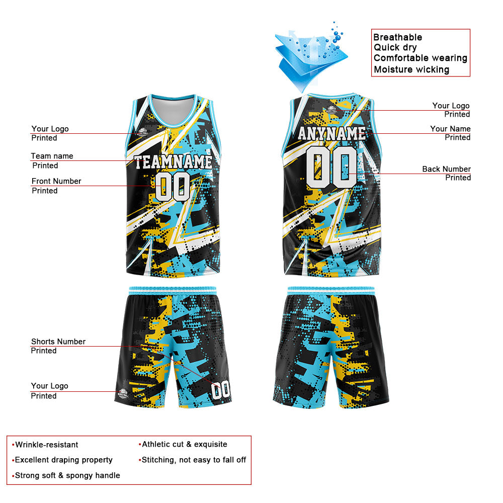 Benutzerdefinierte Reversible Basketball Jersey Personalisierte Print Name Nummer Logo Gelb&Hellblau