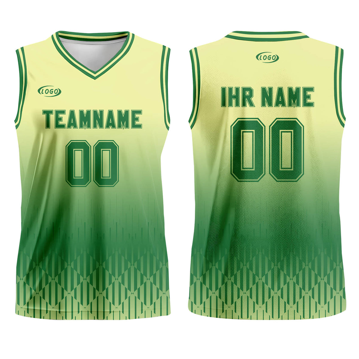 Benutzerdefinierter Gelb Grün Farbverlauf Basketball Jersey Uniform Anzug gedruckt Ihr Logo Name Nummer