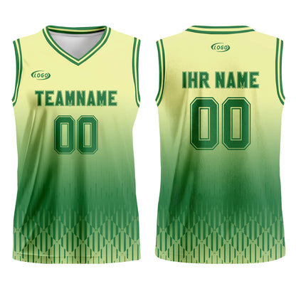 Benutzerdefinierter Gelb Grün Farbverlauf Basketball Jersey Uniform Anzug gedruckt Ihr Logo Name Nummer