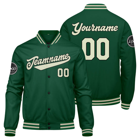 Benutzerdefinierte Verlauf Varsity-Jacke. Letterman-Jacke Grün Grüne Creme