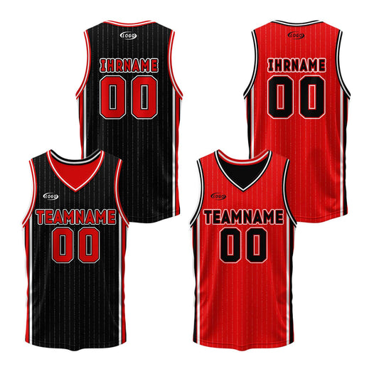 Benutzerdefinierte Schwarz Rot Reversible Basketball Jersey Personalisierte Drucken Name Nummer Logo