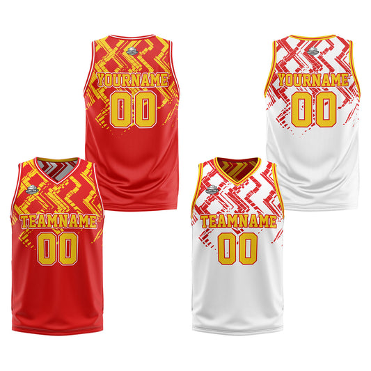 Benutzerdefinierte Rot Orange Reversible Basketball Jersey Personalisierte Print Name Nummer Logo