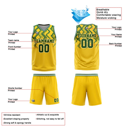 Benutzerdefinierter Gelb Grün Basketball Jersey Uniform Anzug gedruckt Ihr Logo Name Nummer
