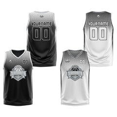 Benutzerdefinierte Schwarz Weiß Grau Reversible Basketball Jersey Personalisierte Print Name Nummer Logo