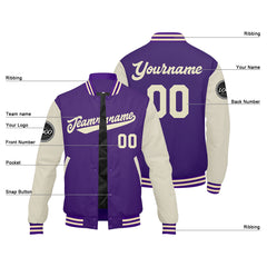 Benutzerdefinierte Verlauf Varsity-Jacke. Letterman-Jacke Lila Creme