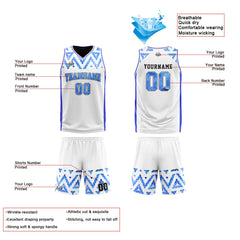 Benutzerdefinierte Reversible Basketball Jersey Personalisierte Print Name Nummer Logo Blau-Schwarz-Weiß