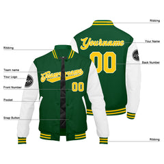 Benutzerdefinierte Verlauf Varsity-Jacke. Letterman-Jacke Grün Gelb Weiß