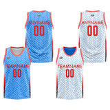 Benutzerdefinierte Reversible Basketball Jersey Personalisierte Print Name Nummer Logo Chevron-Hellblau&Weiß