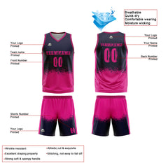 Benutzerdefinierte Reversible Basketball Jersey Personalisierte Print Name Nummer Logo Marine-Heiß Rosa