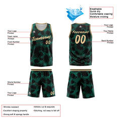 Benutzerdefinierter Basketball Jersey Uniform Anzug gedruckt Ihr Logo Name Nummer Grüner Leopardenmuster