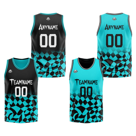 Benutzerdefinierte Reversible Basketball Jersey Personalisierte Print Name Nummer Logo Gitter-Schwarz&Teal