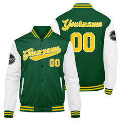 Benutzerdefinierte Verlauf Varsity-Jacke. Letterman-Jacke Grün Gelb Weiß