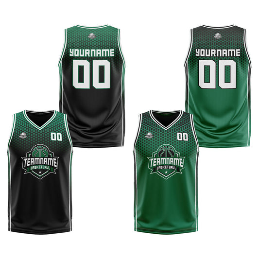 Benutzerdefinierte Schwarz Grün Weiß Reversible Basketball Jersey Personalisierte Print Name Nummer Logo