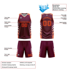 Benutzerdefinierte Burgund Weiß Orange Reversible Basketball Jersey Personalisierte Print Name Nummer Logo