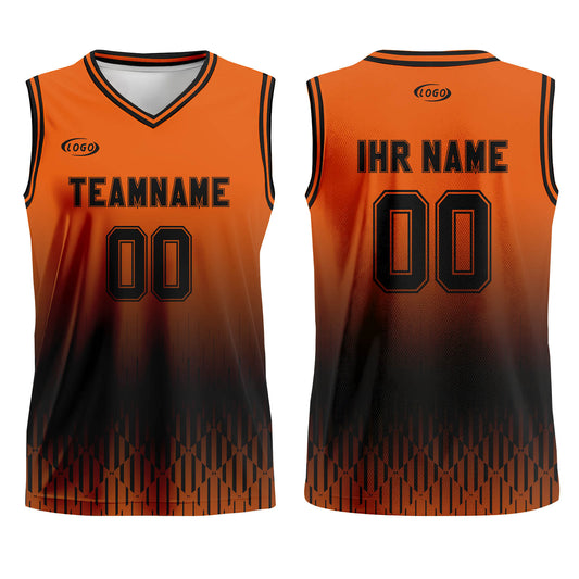 Benutzerdefinierter Orange Schwarz Farbverlauf Basketball Jersey Uniform Anzug gedruckt Ihr Logo Name Nummer