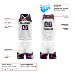 Benutzerdefinierte Reversible Basketball Jersey Personalisierte Print Name Nummer Logo Weiß-Schwarz