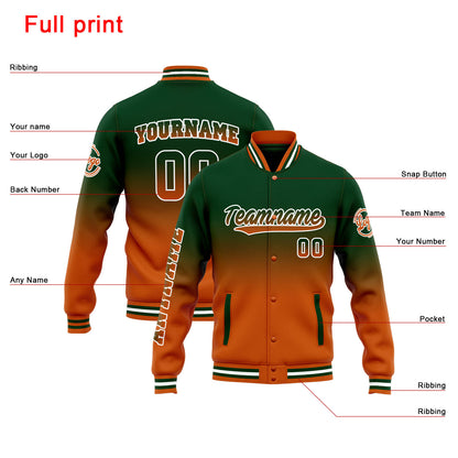 Benutzerdefinierte Varsity-Jacke. Letterman-Jacke für Männer, Frauen und Jugendliche Drak Grün Orange Verlauf