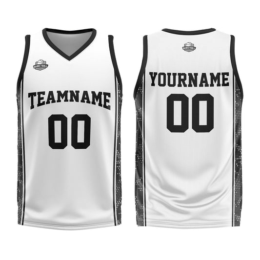 Benutzerdefinierter Weiß Schwarz Basketball Jersey Uniform Anzug gedruckt Ihr Logo Name Nummer