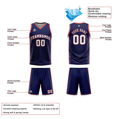 Benutzerdefinierte Marine Weiß Rot Reversible Basketball Jersey Personalisierte Print Name Nummer Logo