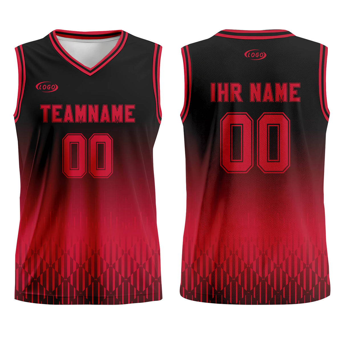 Benutzerdefinierter Schwarz Rot Farbverlauf Basketball Jersey Uniform Anzug gedruckt Ihr Logo Name Nummer