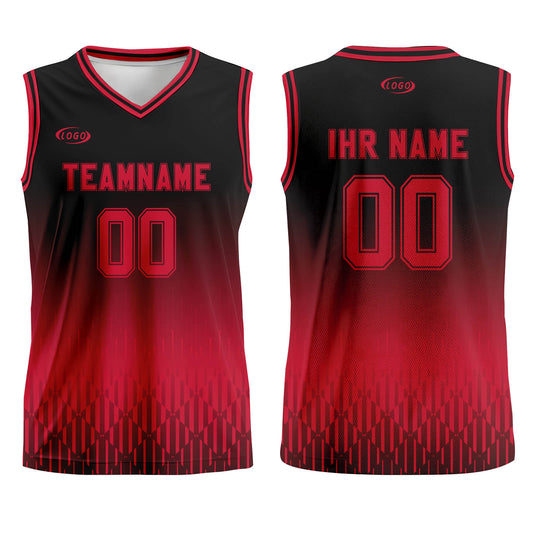 Benutzerdefinierter Schwarz Rot Farbverlauf Basketball Jersey Uniform Anzug gedruckt Ihr Logo Name Nummer