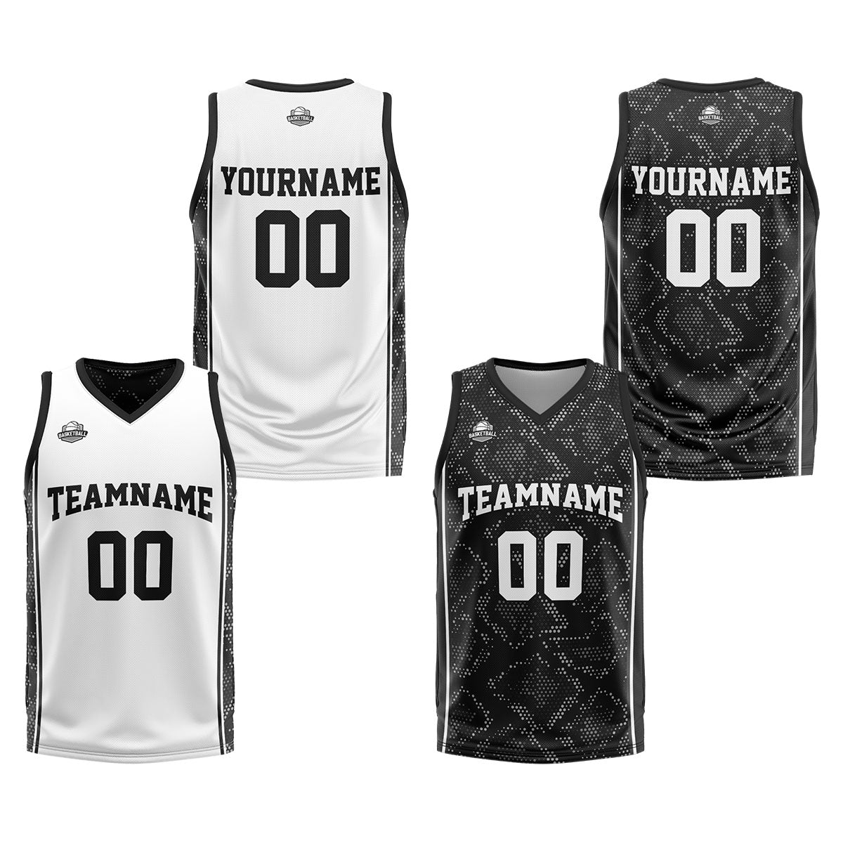 Benutzerdefinierte Weiß Schwarz Reversible Basketball Jersey Personalisierte Print Name Nummer Logo