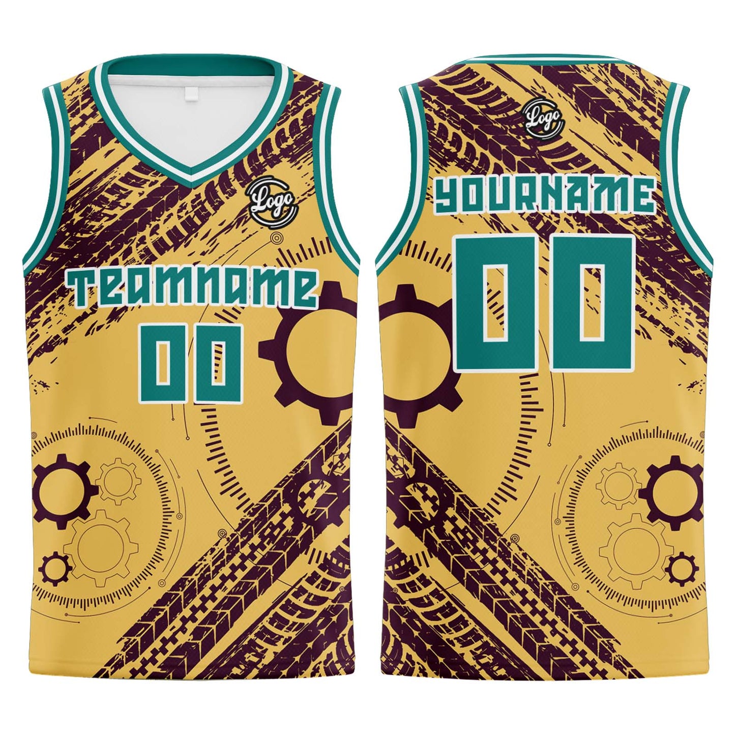 Benutzerdefinierter Hellgelb Braun Basketball Jersey Uniform Anzug gedruckt Ihr Logo Name Nummer