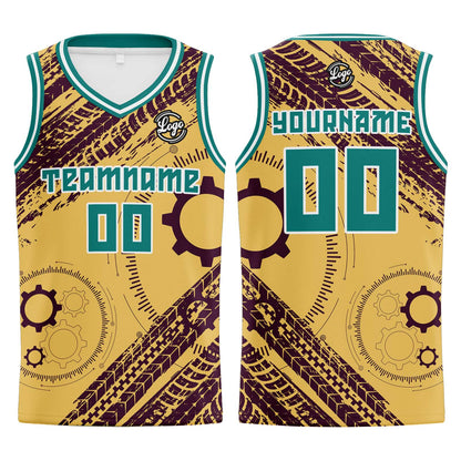 Benutzerdefinierter Hellgelb Braun Basketball Jersey Uniform Anzug gedruckt Ihr Logo Name Nummer