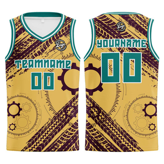 Benutzerdefinierter Hellgelb Braun Basketball Jersey Uniform Anzug gedruckt Ihr Logo Name Nummer