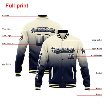 Benutzerdefinierte Varsity-Jacke. Letterman-Jacke für Männer, Frauen und Jugendliche Creme Marine Verlauf