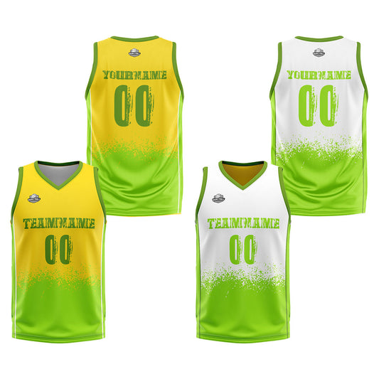 Benutzerdefinierte Reversible Basketball Jersey Personalisierte Print Name Nummer Logo Weiß-Neongrün