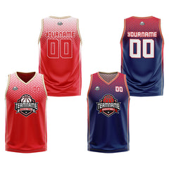 Benutzerdefinierte Rot Blau Gold Reversible Basketball Jersey Personalisierte Print Name Nummer Logo