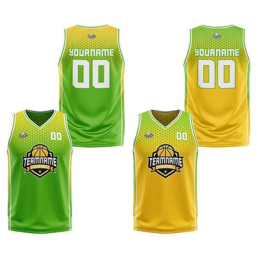 Benutzerdefinierte Reversible Basketball Jersey Personalisierte Print Name Nummer Logo Grün-Gelb