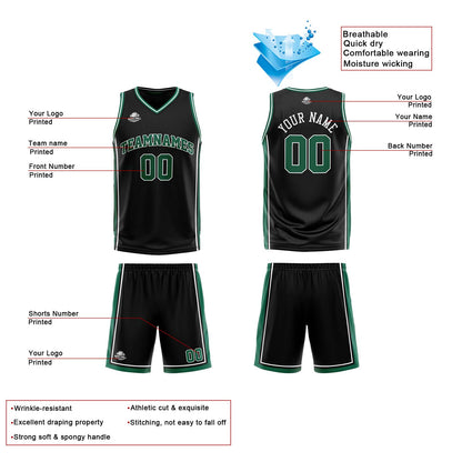 Benutzerdefinierte Schwarz Grün Reversible Basketball Jersey Personalisierte Print Name Nummer Logo