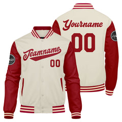 Benutzerdefinierte Verlauf Varsity-Jacke. Letterman-Jacke Rot Creme