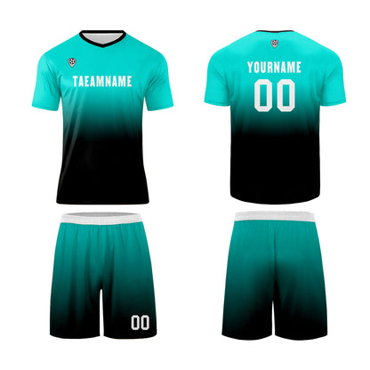 Benutzerdefinierte Minz Blau Schwarz Trikots für Männer Frauen Personalisierte Fußball Uniformen für Erwachsene und Kind