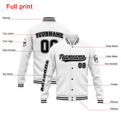 Benutzerdefinierte Varsity-Jacke. Letterman-Jacke für Männer, Frauen und Jugendliche Weiß Schwarz